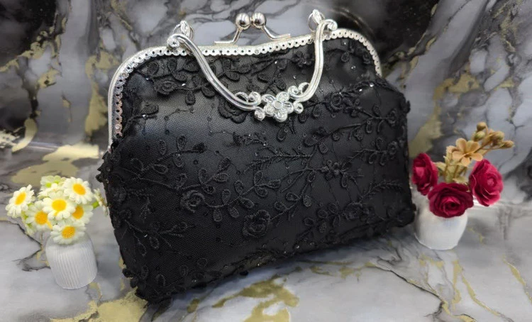 کیف مجلسی دسته گلدار مشکی