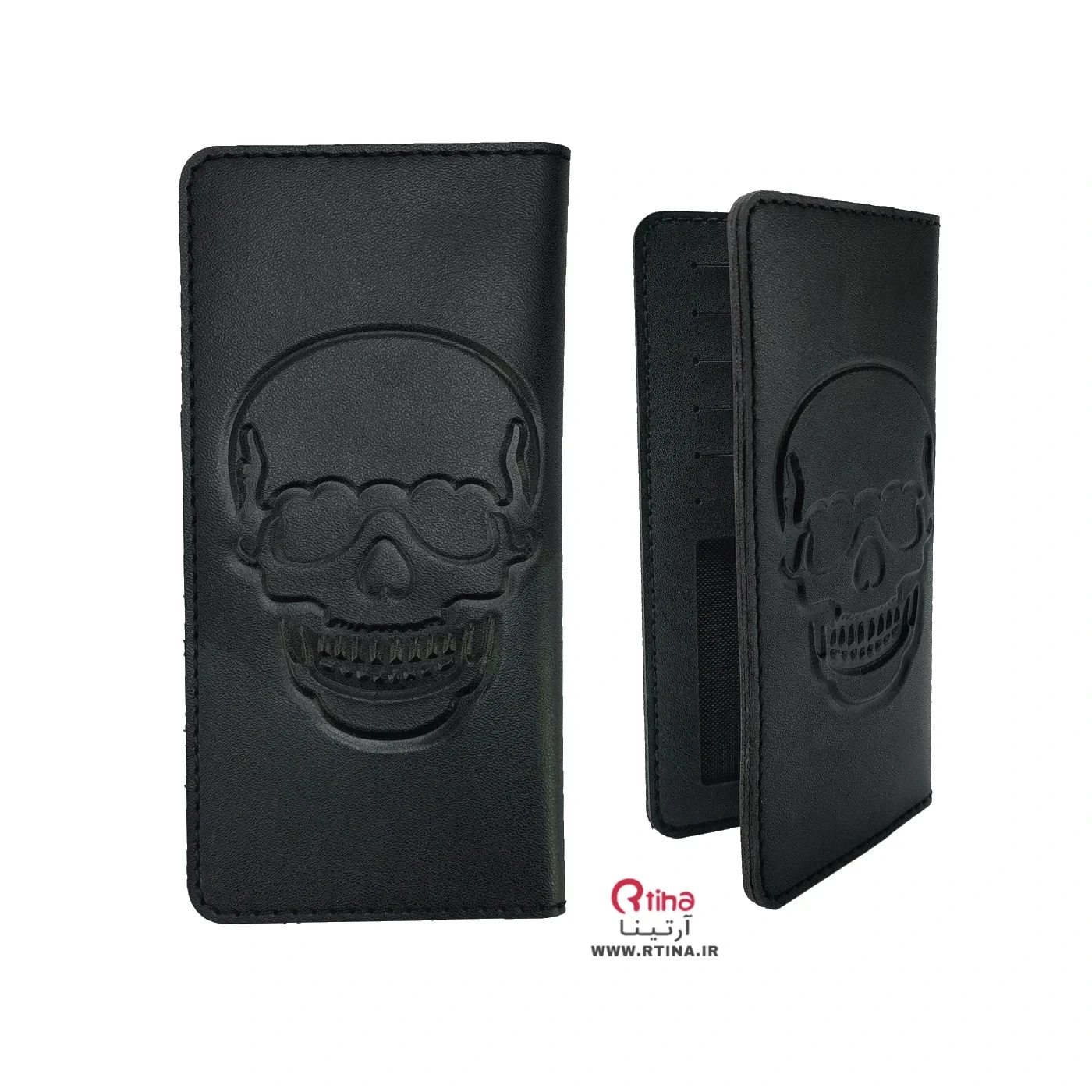 کیف پول چرم مردانه کتابی+ جاکارتی طرح اسکلت