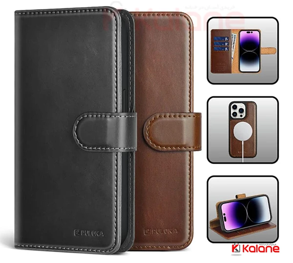 کیف چرم Magnetic گوشی Apple iPhone 16 برند Puloka