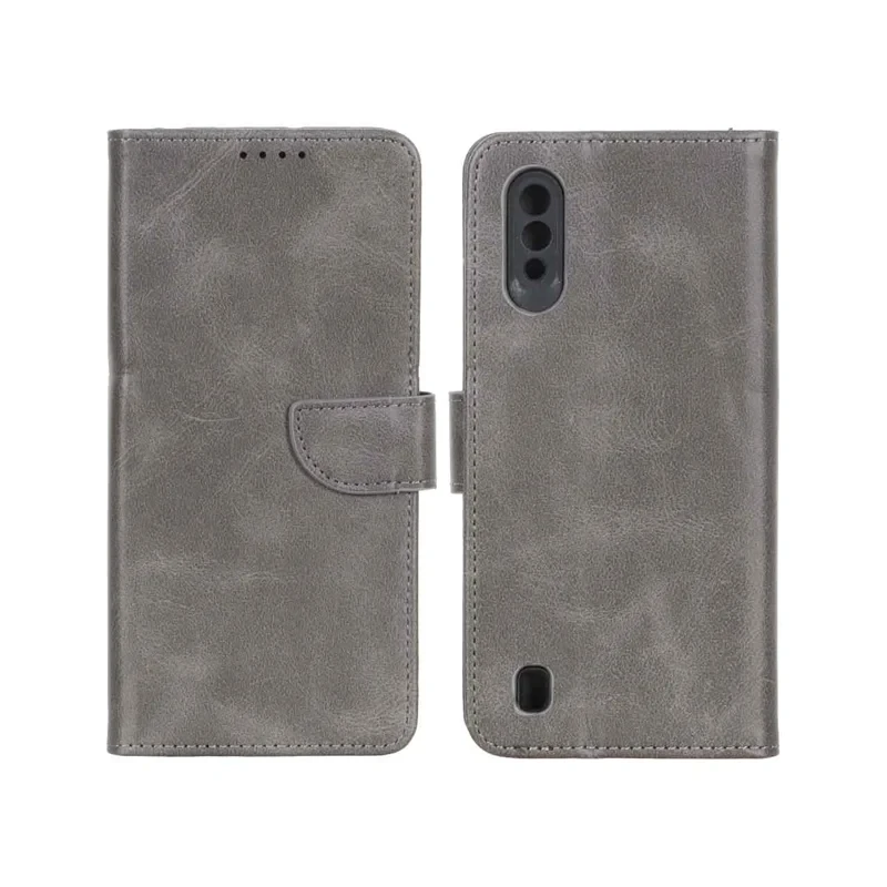 کیف چرمی موبایل مگنتی محافظ لنزدار Samsung Galaxy A01 / M01 - خاکستری