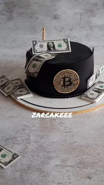 کیک بیت کوین باخامه و روکش فوندانت وزن 2کیلو
