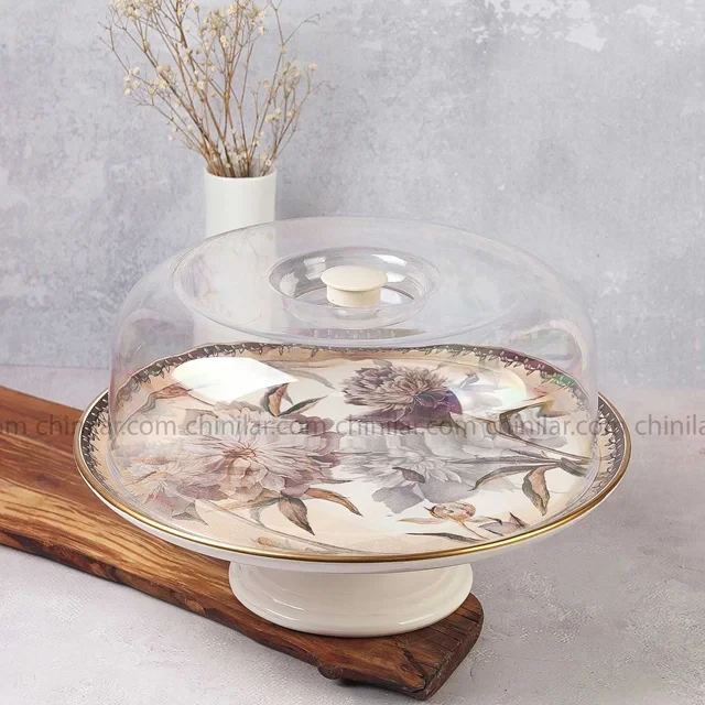 کیک خوری درب دار گل قهوه ای آکار
