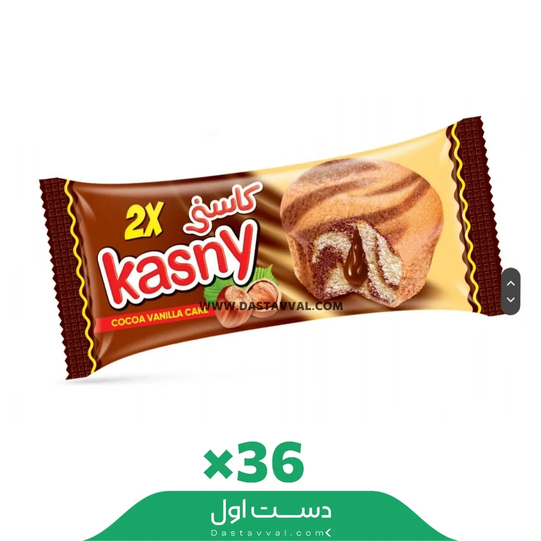 کیک دوقلو دورنگ کاسنی با مغزی کرم کاکائو مهیار – بسته ۳۶ عددی