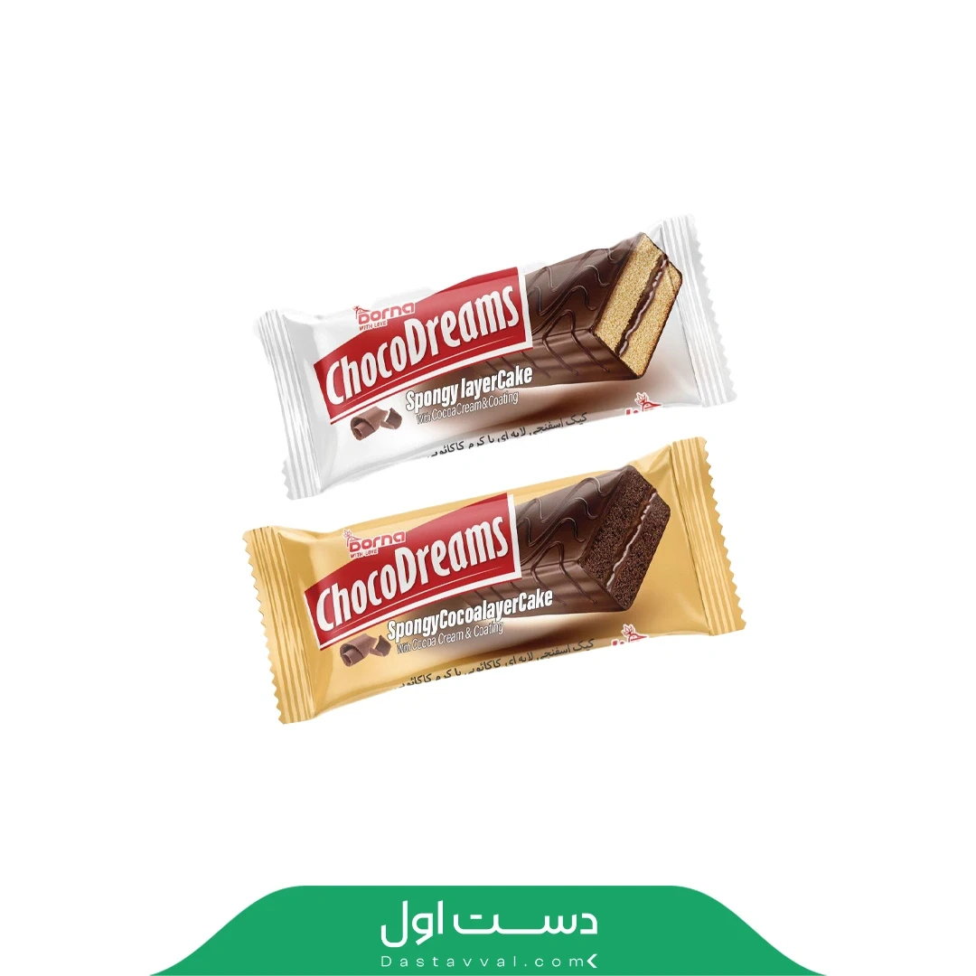 کیک شوکودریمز شکلاتی و وانیلی درنا با کرم کاکائو و روکش شکلات