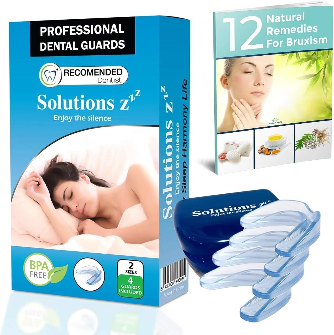 گارد دهانی رفع دندان‌قروچه و درد فک Solutions ZZZ بسته ۴ عددی به همراه محفظه نگهداری