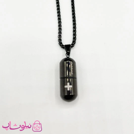 گردنبند استیل مردانه مدل کپسول عشق فول مشکی کد 140