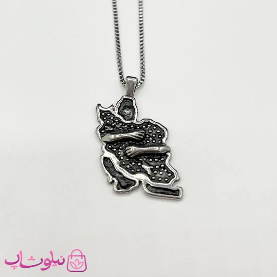 گردنبند اسپرت طرح نقشه ایران نقره ای مشکی کد 170