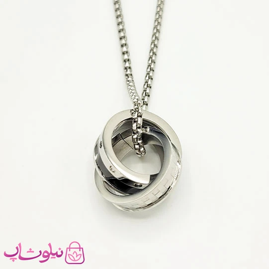 گردنبند اسپرت مردانه طرح دو حلقه مشکی نقره ای کد 124