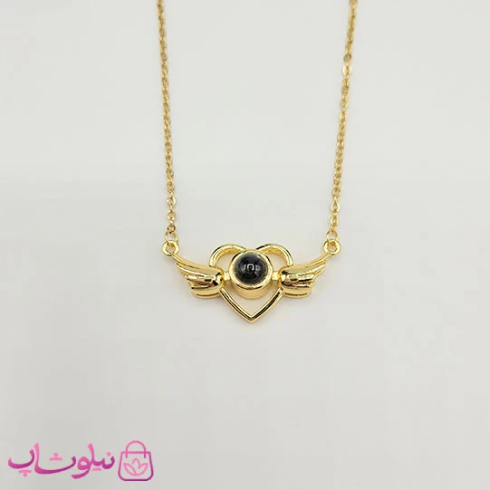 گردنبند تلسکوپی دوستت دارم به صد زبان طرح بال و قلب طلایی کد 1088