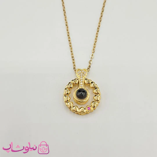 گردنبند تلسکوپی دوستت دارم به صد زبان طرح پر قلب طلایی کد 1088
