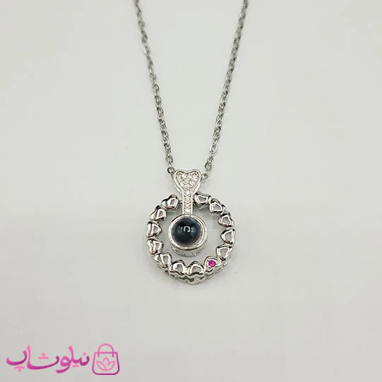 گردنبند تلسکوپی دوستت دارم به صد زبان طرح پرقلب نقره ای کد 1088