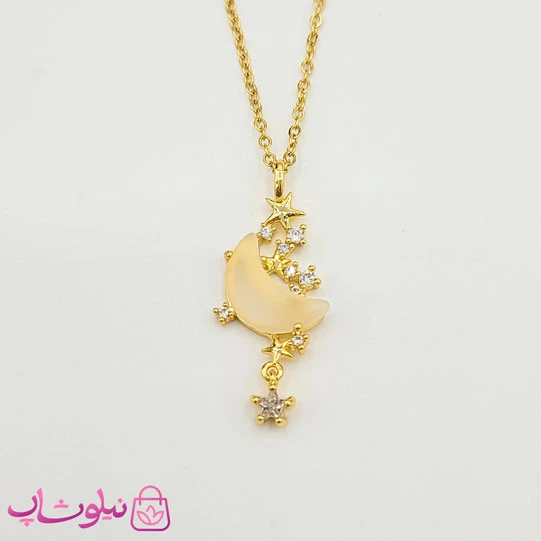 گردنبند دخترانه استیل ماه و ستاره گلد کد 1088