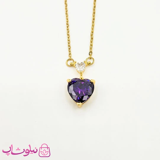 گردنبند دخترانه استیل مدل قلب بنفش کد 1088