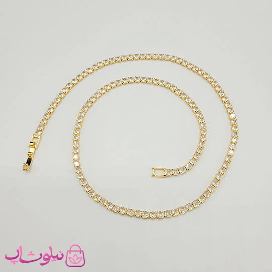 گردنبند دخترانه تنیسی طلایی رنگ نگین مربع سفید 45 سانت کد 3298