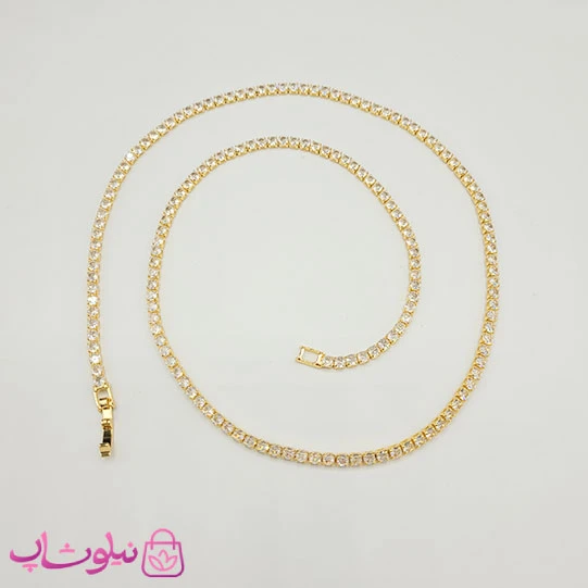 گردنبند دخترانه تنیسی طلایی رنگ نگین مربع سفید 60 سانت کد 3598