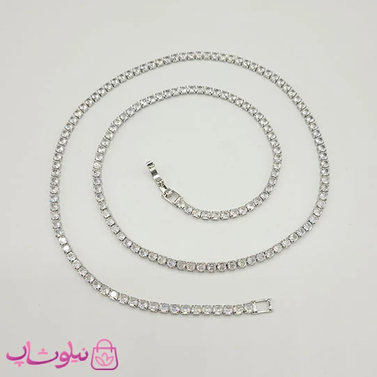 گردنبند دخترانه تنیسی نقره ای رنگ نگین مربع سفید 60 سانت کد 3598