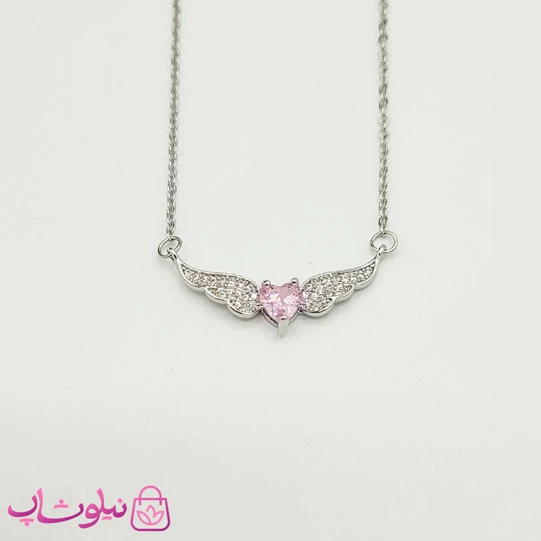 گردنبند دخترانه ظریف مدل قلب صورتی بالدار کد 1088