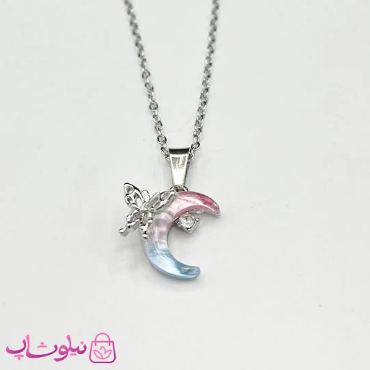 گردنبند دخترانه ظریف مدل ماه و پروانه رنگی کد 85