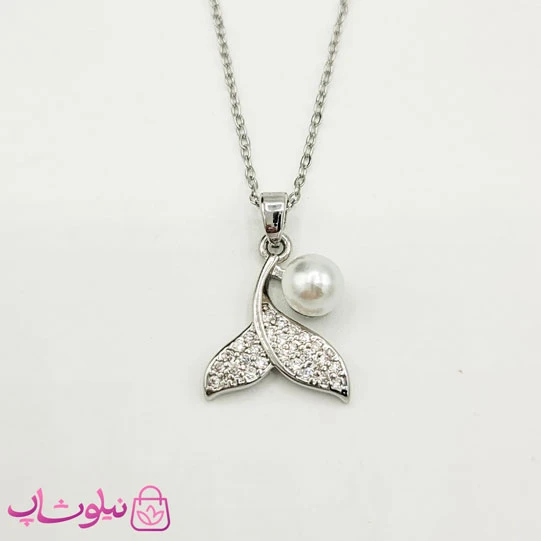 گردنبند دخترانه مدل دم وال نقره ای کد 95