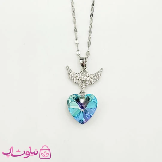 گردنبند دخترانه مدل قلب هفت رنگ و بال نگیندار کد 1088