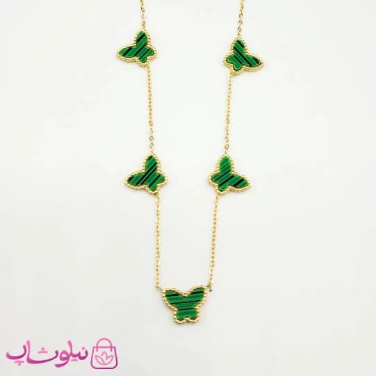 گردنبند دخترانه مدل پروانه های سبز کد 1991