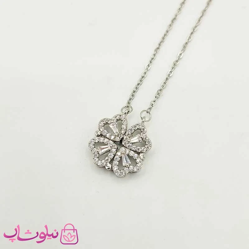 گردنبند دخترانه مگنتی طرح قلب نقره ای کد 85