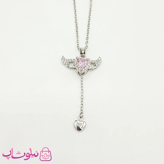 گردنبند دخترانه نقره ای مدل قلب بالدار متحرک کد 1188