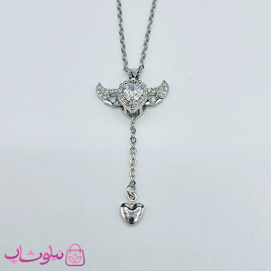 گردنبند دخترانه نقره ای مدل قلب بالدار متحرک کد 95