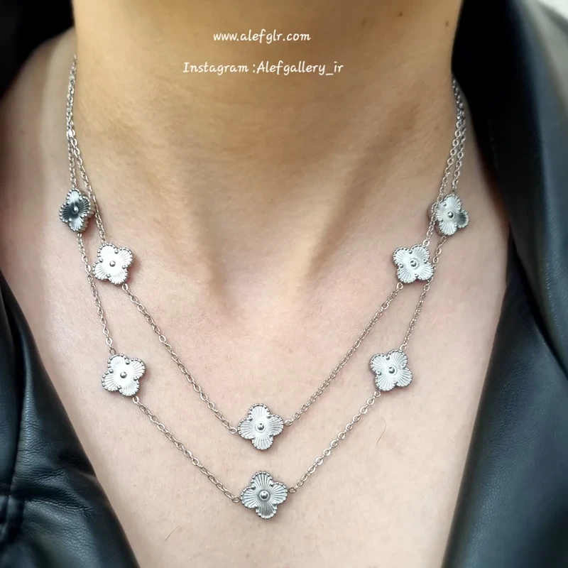 گردنبند دو ردیفه ونکلیف سفید کد 250094