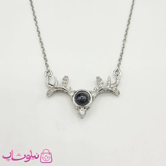 گردنبند دوستت دارم به صد زبان طرح شاخ گوزن نقره ای