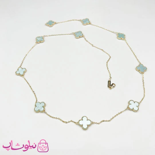 گردنبند رولباسی زنانه ونکلیف آبی آسمانی آبکاری طلا کیفیت مستر کد 470