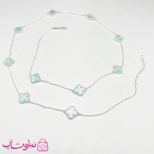 گردنبند رولباسی زنانه ونکلیف آبی آسمانی آبکاری نقره کیفیت مستر کد 470
