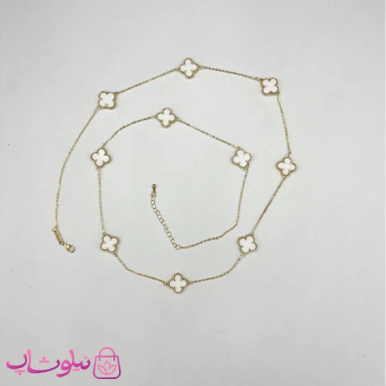 گردنبند رولباسی زنانه ونکلیف سفید آبکاری طلا کیفیت مستر کد 470