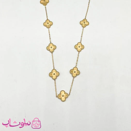 گردنبند رولباسی زنانه ونکلیف طلایی استیل 8 گل کد 3991