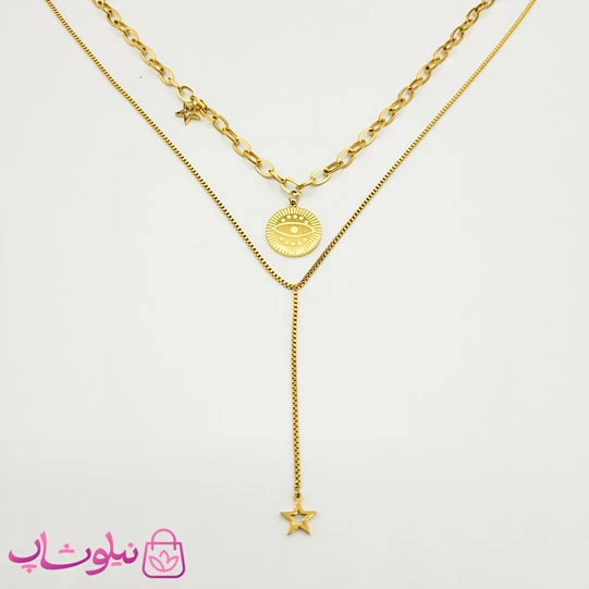 گردنبند زنانه استیل دو ردیفه آویزدار