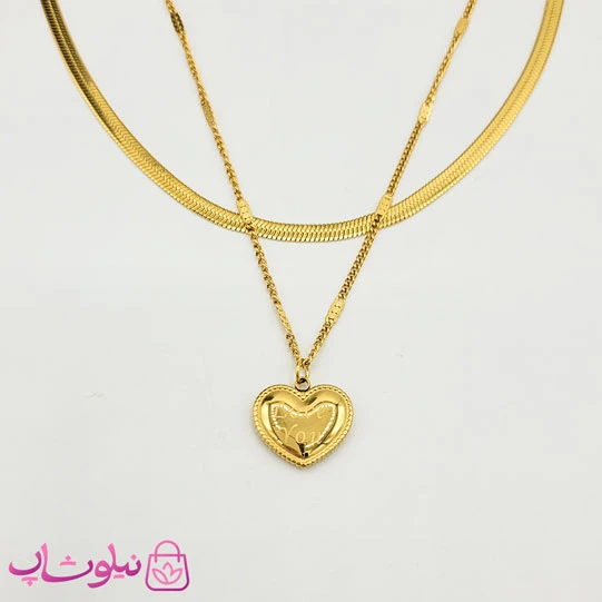 گردنبند زنانه استیل دو ردیفه طرح قلب کد 1388