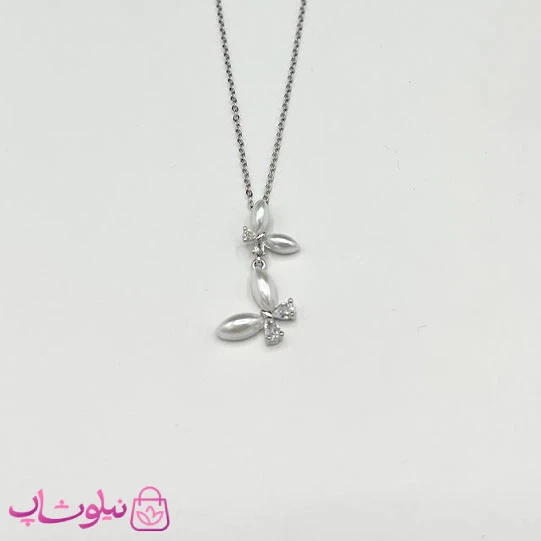 گردنبند زنانه استیل طرح دو پروانه بادکنکی کد 116