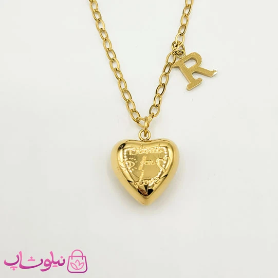 گردنبند زنانه استیل قلبی با آویز حرف R کد 2015-1