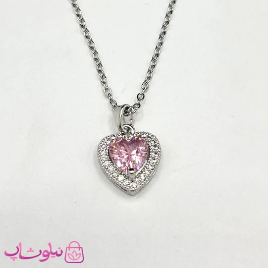 گردنبند زنانه استیل مدل قلب صورتی نگینی کد 85