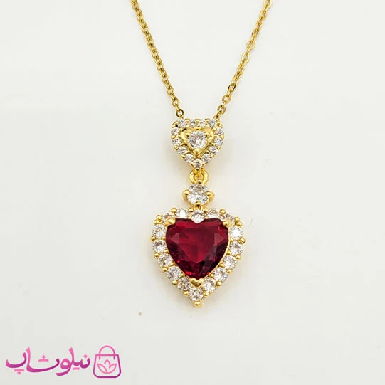 گردنبند زنانه استیل مدل قلب قرمز کد 1088
