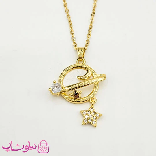 گردنبند زنانه استیل مدل ماه ستاره زحل گلد کد 1088