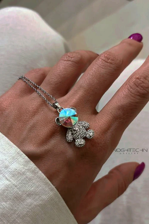 گردنبند زنانه برند فشن مدل خرس هفت رنگ استیل رنگ ثابت