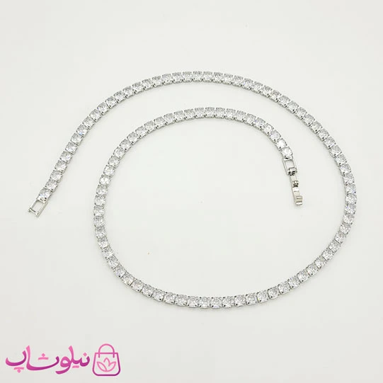 گردنبند زنانه تنیسی درشت نقره ای سفید 45 سانت 4 میل کد 2488