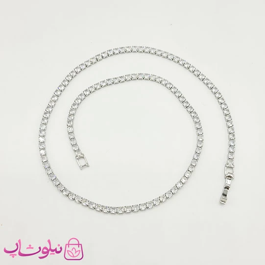 گردنبند زنانه تنیسی ریز نقره ای سفید 45 سانت 3 میل کد 1988