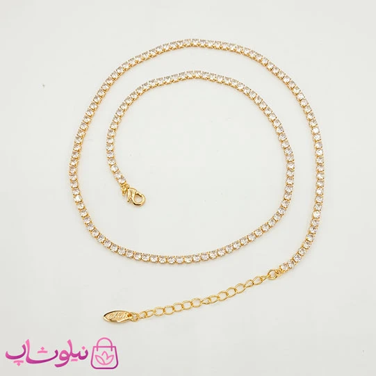گردنبند زنانه تنیسی طلایی رنگ نگین مربعی سفید 45 سانت کد 600