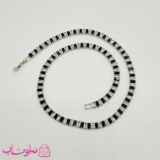گردنبند زنانه تنیسی پهن دورنگ مشکی سفید کد 3298
