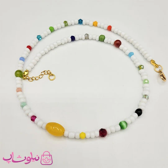 گردنبند زنانه دستساز برند N&SH با مهره های سفید و رنگی کد 120