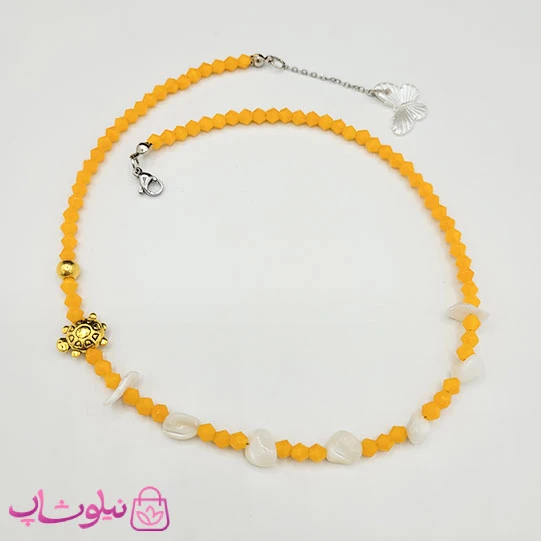 گردنبند زنانه دستساز برند N&SH مدل لاک پشت با زنجیر نارنجی کد 120