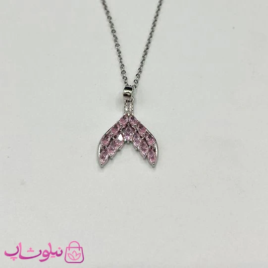 گردنبند زنانه طرح دم ماهی نگین صورتی کد 116