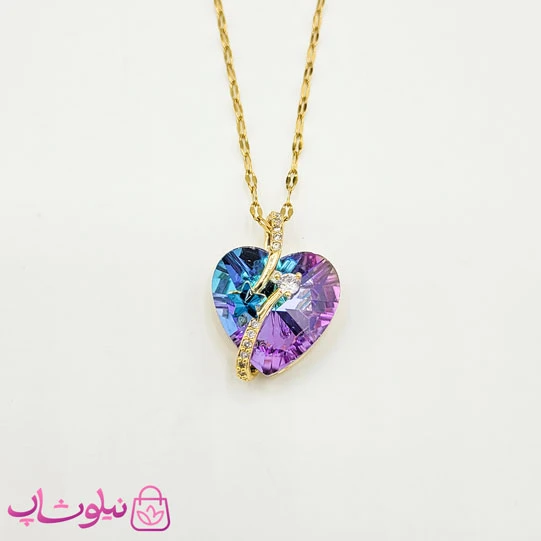 گردنبند زنانه طلایی مدل قلب هفت رنگ کد 1088